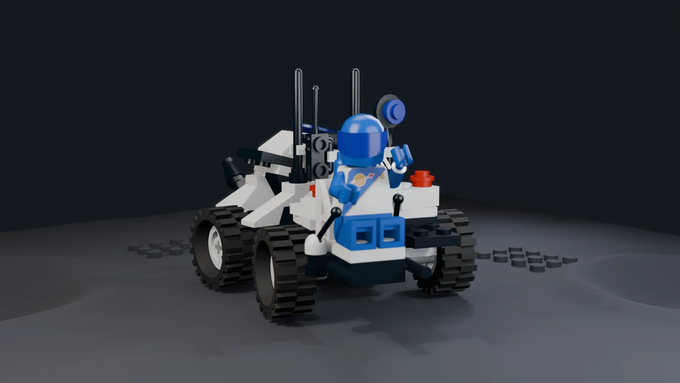 The finished rover on the lunar surface in the closing shot of the clean film