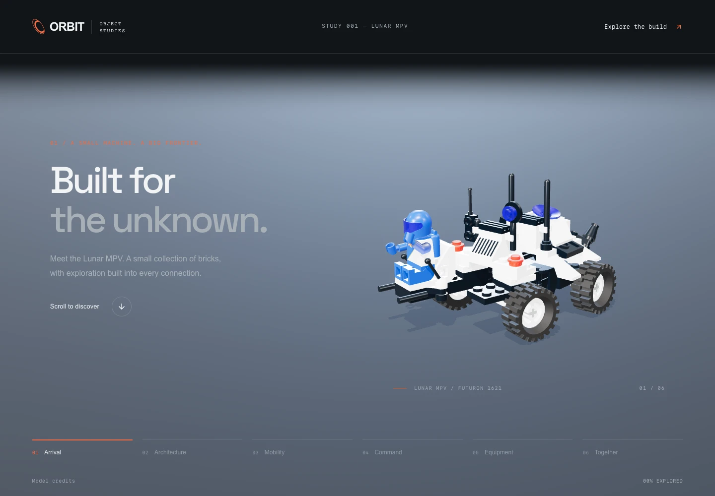 The first ORBIT website with a wide rover view, large headline and six chapter navigation